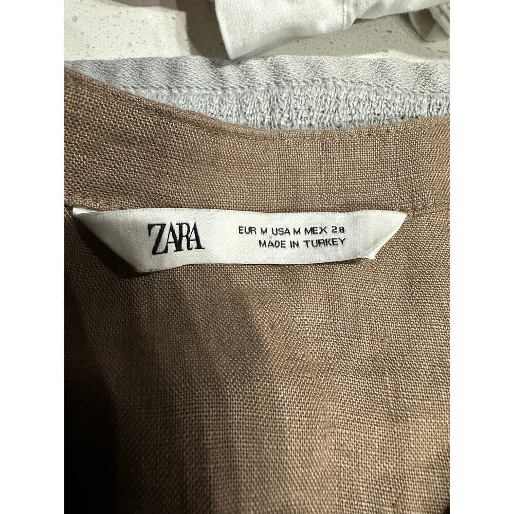 ZARA Women’s Linen Blouse Oversize Lagenlook Neutral Tan Medium - Picture 5 of 9